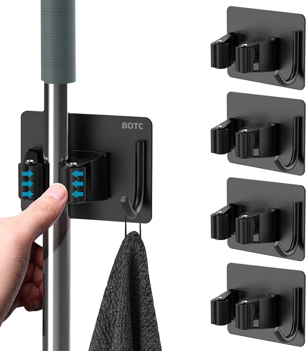 BOTC Bezemhouder - 4 Stuks - RVS - Bezem Ophangsysteem - Bezem Houder - Tuingereedschap - Zwart