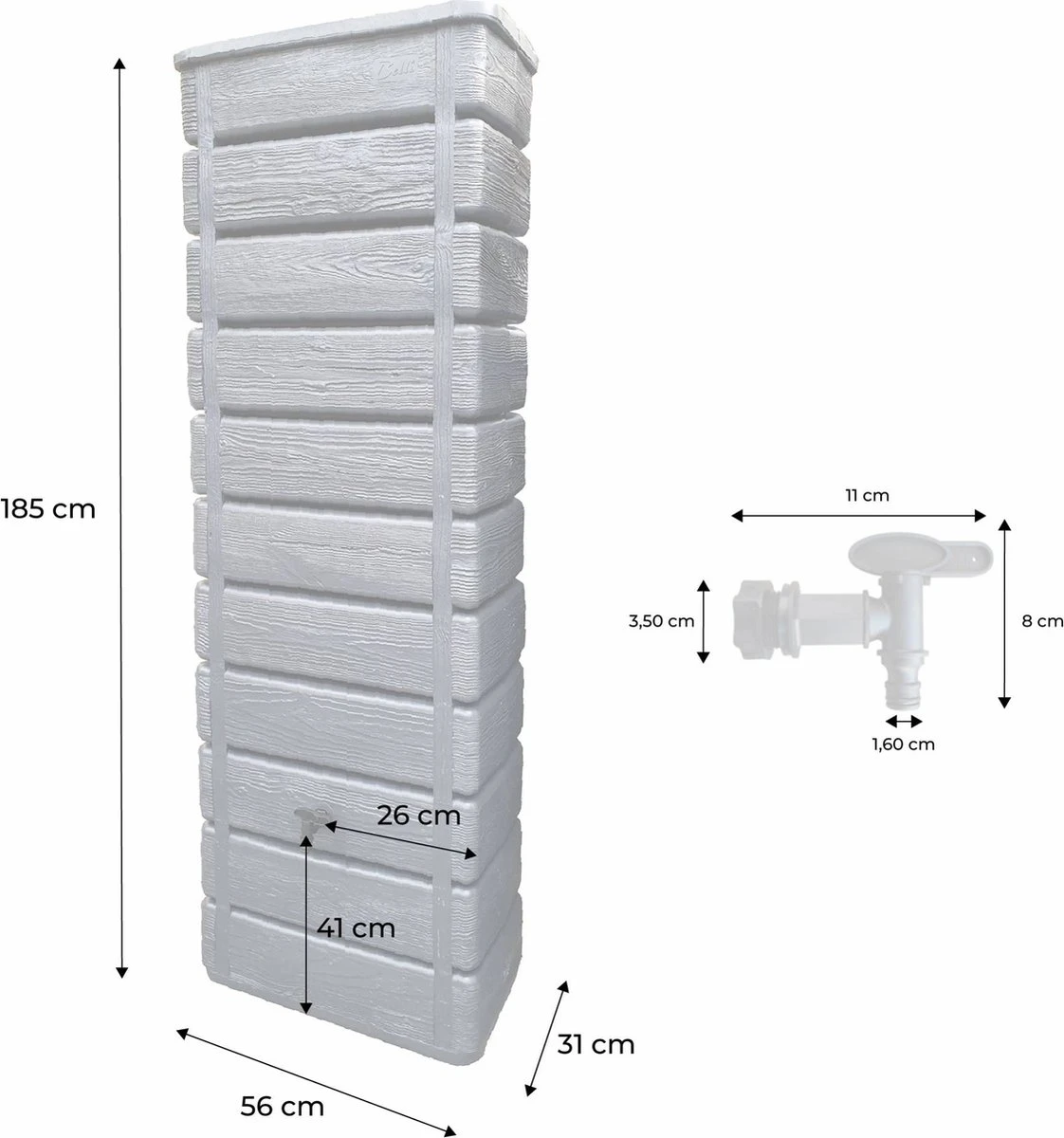 Regenton Muurtank, Grandval 300L, Antraciet Kunststof, Imitatiehout, Met Gootaansluitset Inbegrepen - Afbeelding 3