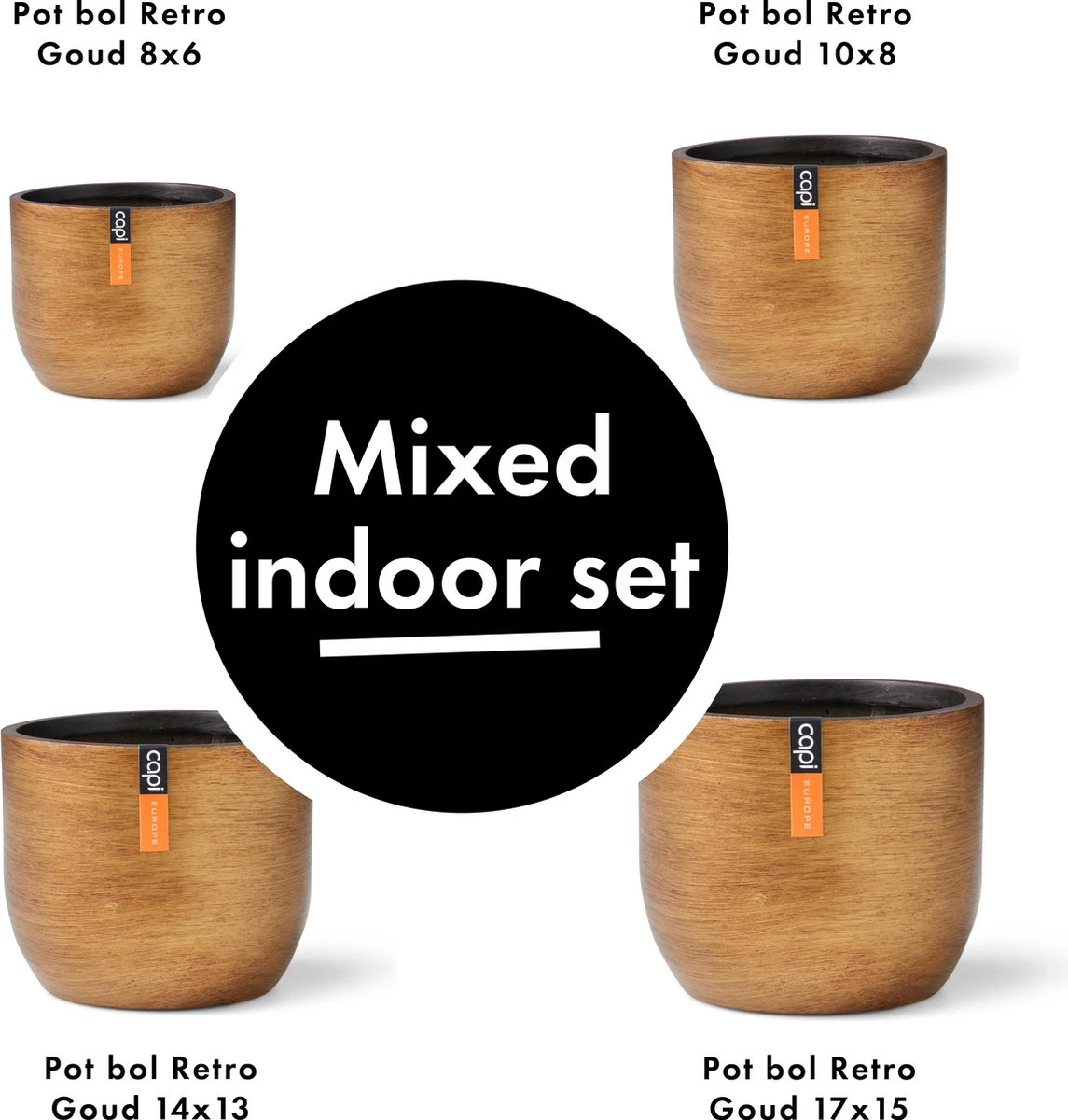 Capi Europe - Set Van 4 - Bloempot Binnen - Retro - - Goud - Bloempot Voor Binnen - BOX-BRTG-4 - Afbeelding 2