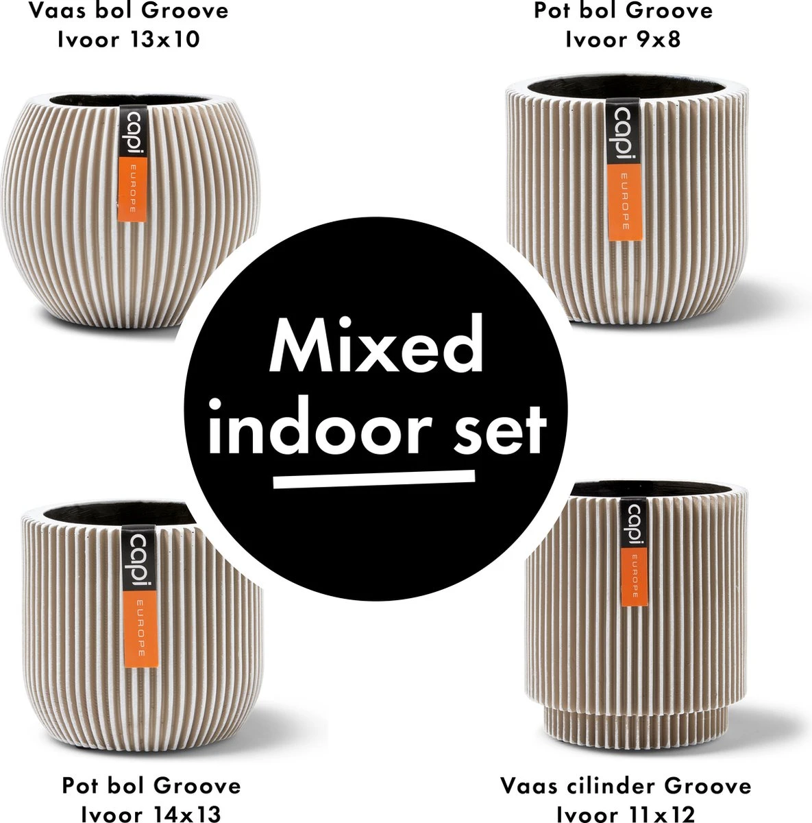 Capi Europe - Set Van 4 - Bloempot Binnen - Groove - - Ivoor - Bloempot Voor Binnen - BOX-BGVI-4 - Afbeelding 2