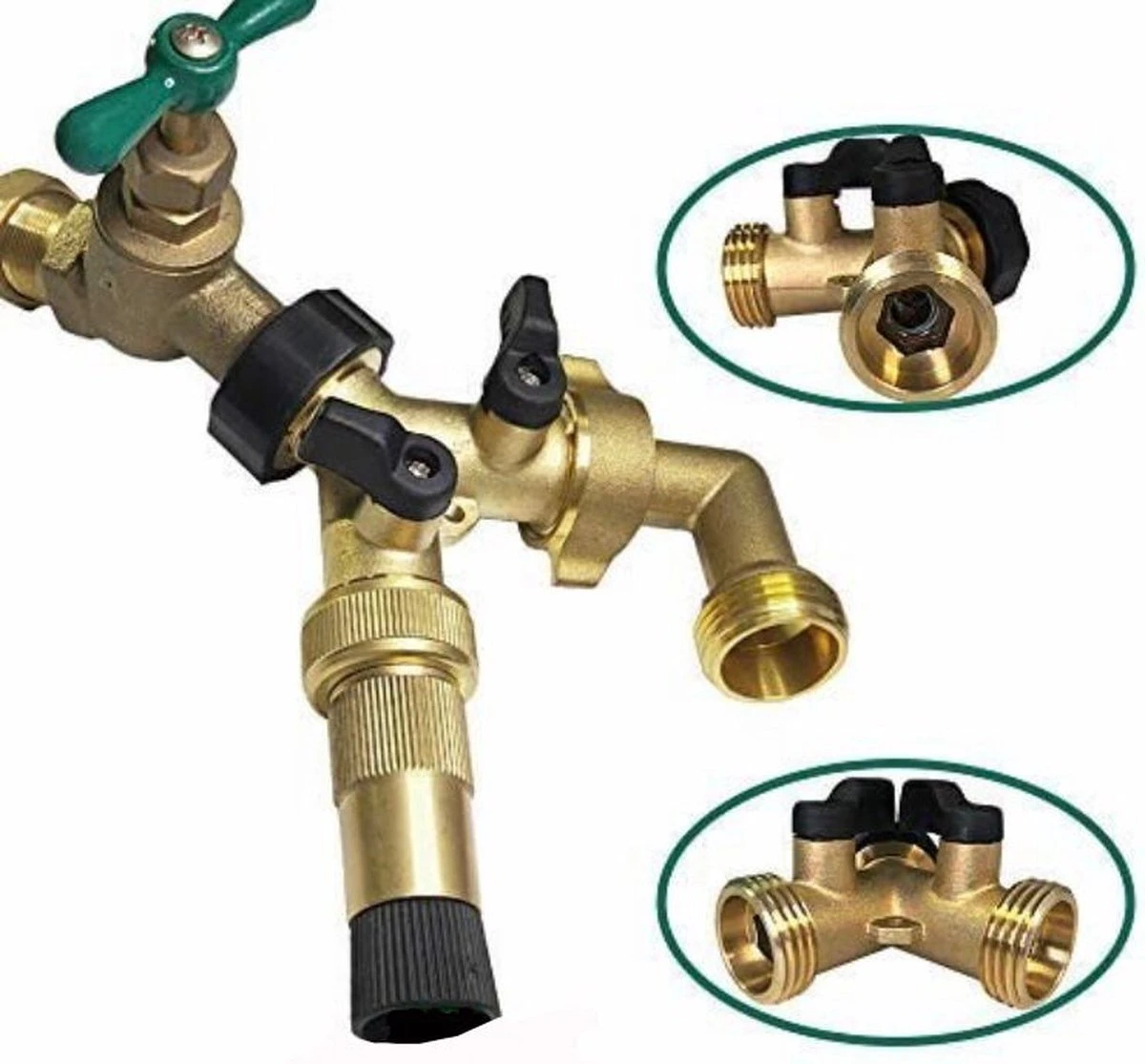 Y Stuk Kraan Splitter – Aanvoer Y Stuk Voor Wasmachine - Waterverdeler - Buitenkraan - Waterverdeler 2 Weg – Messing - - Afbeelding 3