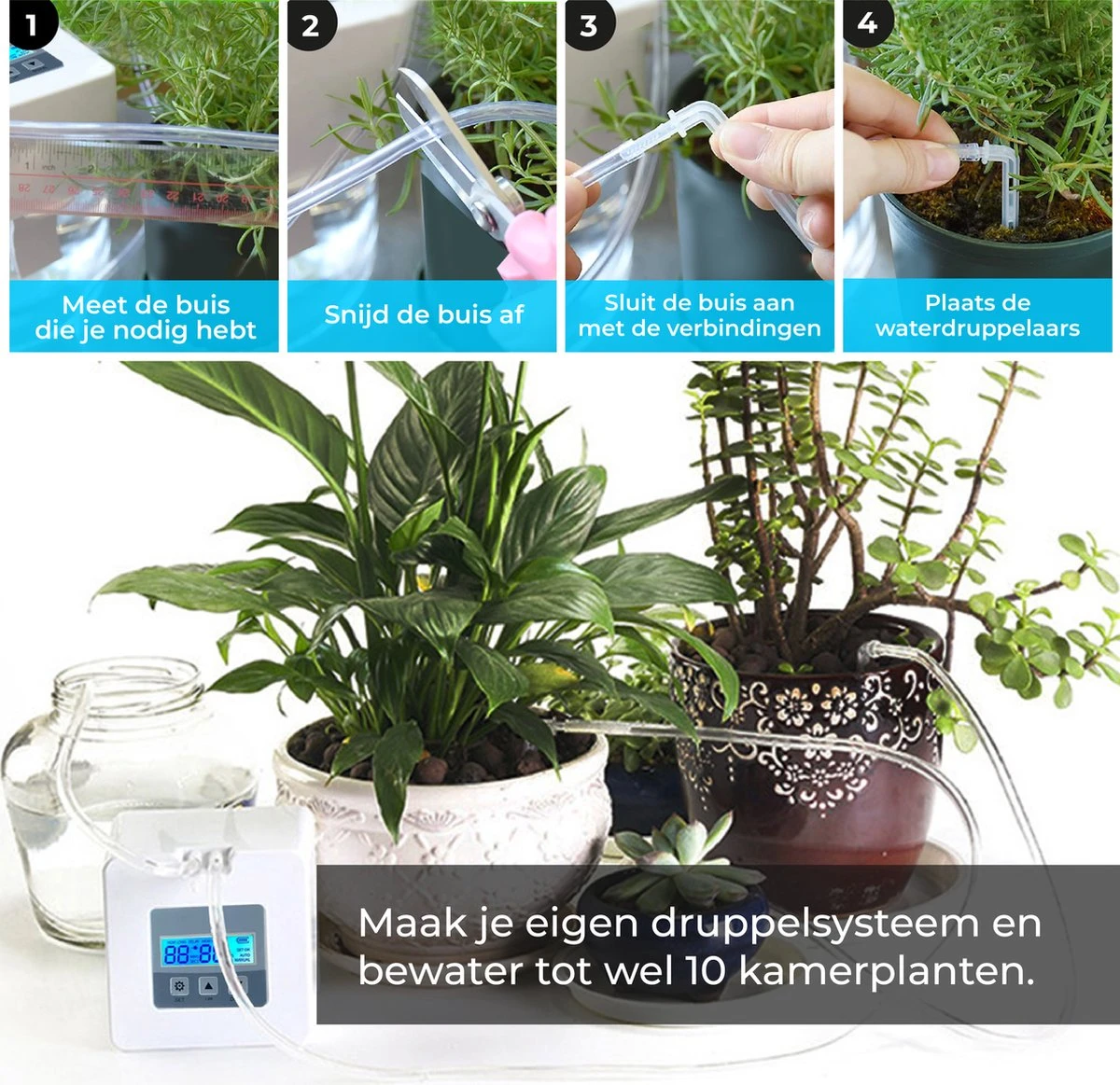 Automatisch Bewateringssysteem Voor Kamerplanten Met Pomp – Waterdruppelaar – Watergeefsysteem– Planten Watergever - Afbeelding 7