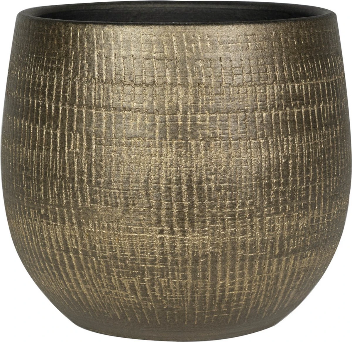 Plantenpot/bloempot In Een Strakke Modern Design Look Metal Goud Dia 22 Cm En Hoogte 20 Cm