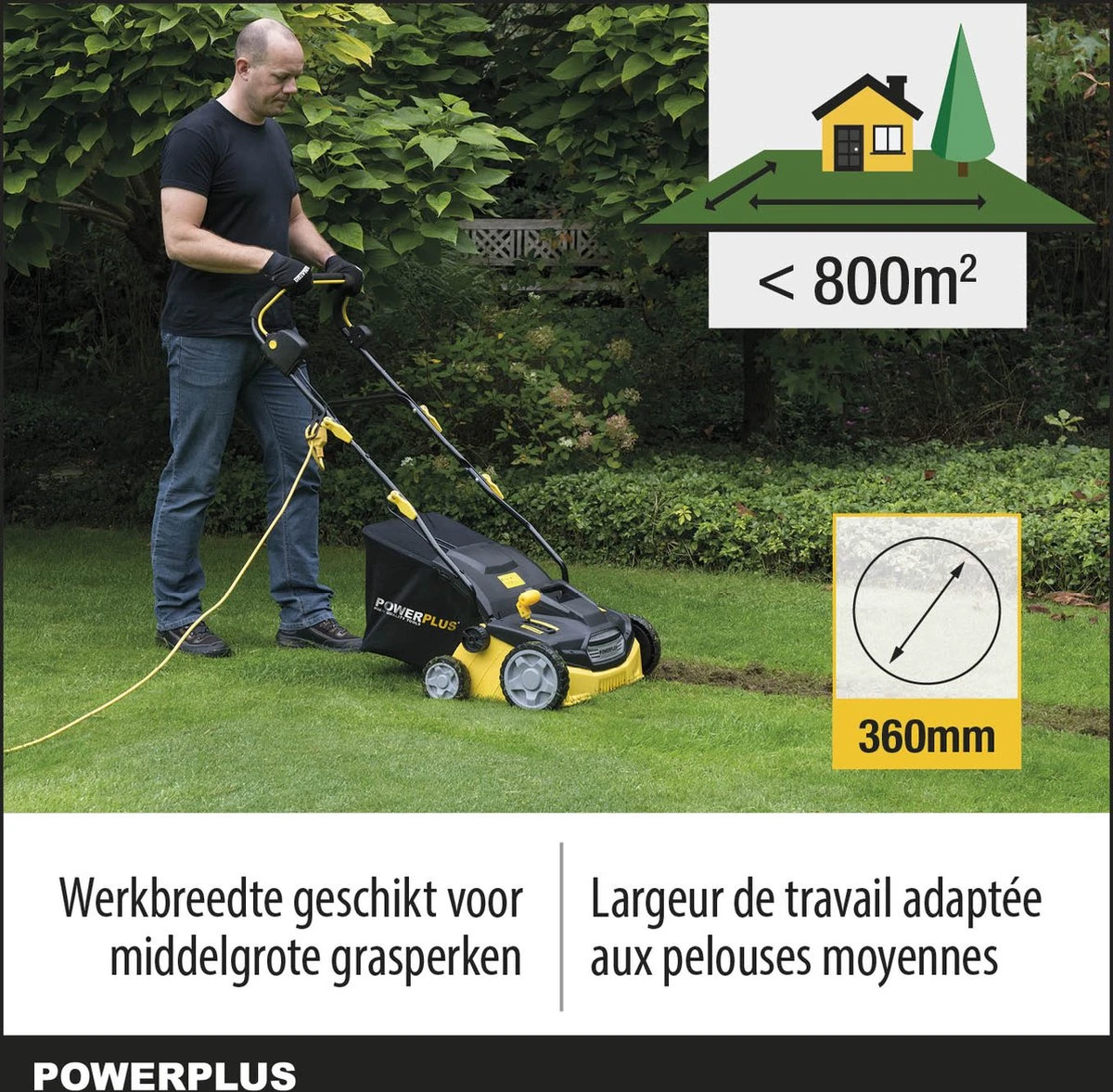 Powerplus POWXG7516 Elektrische Verticuteermachine - Mos Verwijderaar - 1800W - 360mm Maaibreedte- 45L Opvangbak - Incl. Gazonbeluchter/grasbeluchter - Afbeelding 6