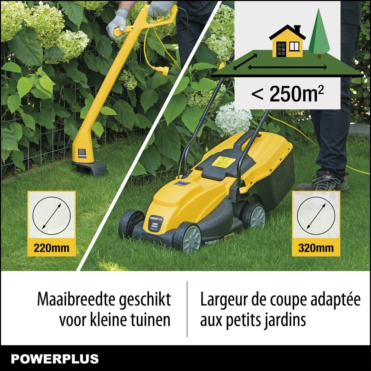 Powerplus POWXG6212T Elektrische Grasmaaier - Grasmachine Voor Kleine En Middelgrote Tuin - 1300W - Maaibreedte 320mm - Verstelbare Maaihoogte - 30L Opvangbak - Incl. Grastrimmer 250W - Afbeelding 2