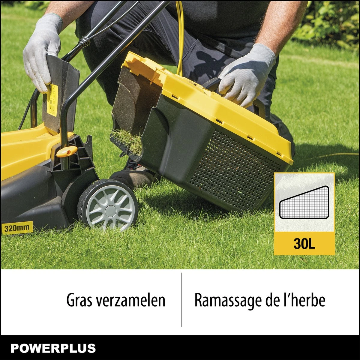 Powerplus POWXG6212T Elektrische Grasmaaier - Grasmachine Voor Kleine En Middelgrote Tuin - 1300W - Maaibreedte 320mm - Verstelbare Maaihoogte - 30L Opvangbak - Incl. Grastrimmer 250W - Afbeelding 4