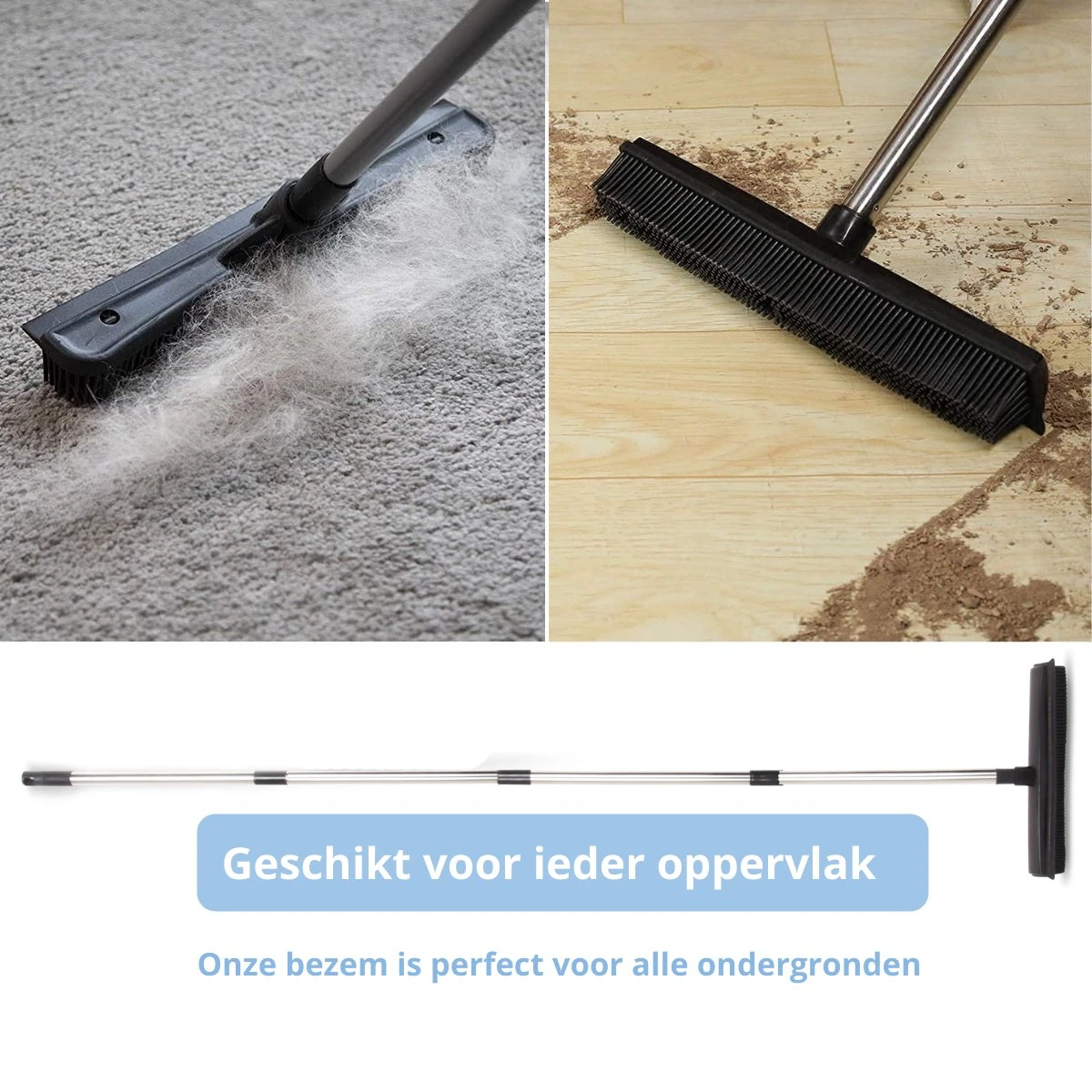 De Blaffende Kat 2 In 1 Rubberen Bezem – Bezem Binnen & Buiten – Vloerwisser Met Steel - Vloertrekker – Veger - Extra Lang 160cm - Afbeelding 5