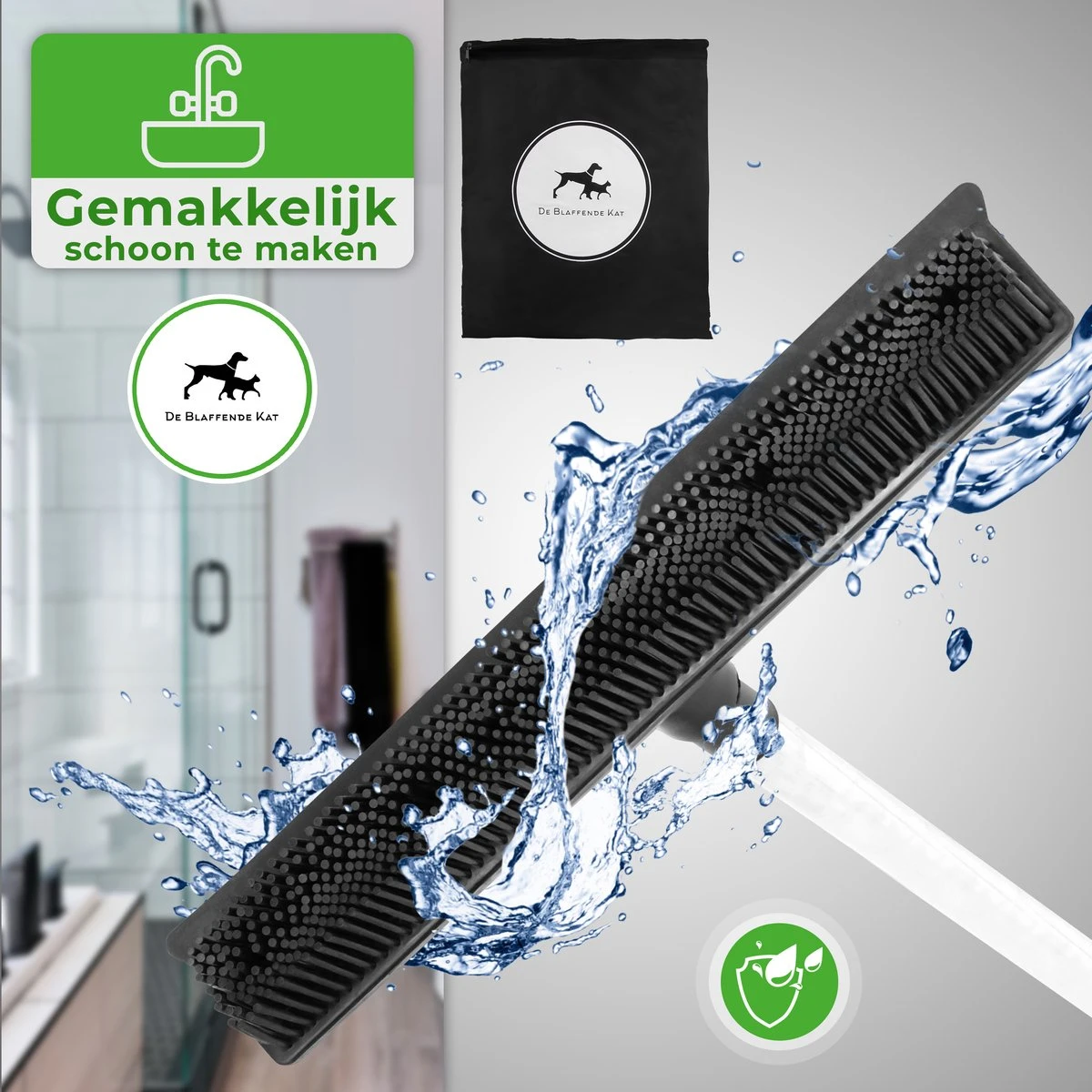 De Blaffende Kat 2 In 1 Rubberen Bezem – Bezem Binnen & Buiten – Vloerwisser Met Steel - Vloertrekker – Veger - Extra Lang 160cm - Afbeelding 8