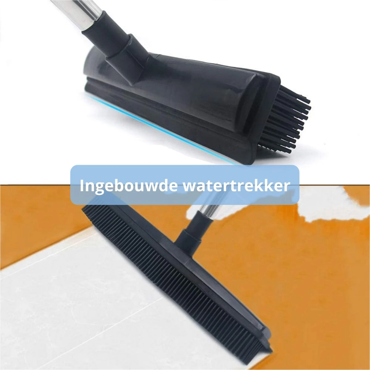 De Blaffende Kat 2 In 1 Rubberen Bezem – Bezem Binnen & Buiten – Vloerwisser Met Steel - Vloertrekker – Veger - Extra Lang 160cm - Afbeelding 9
