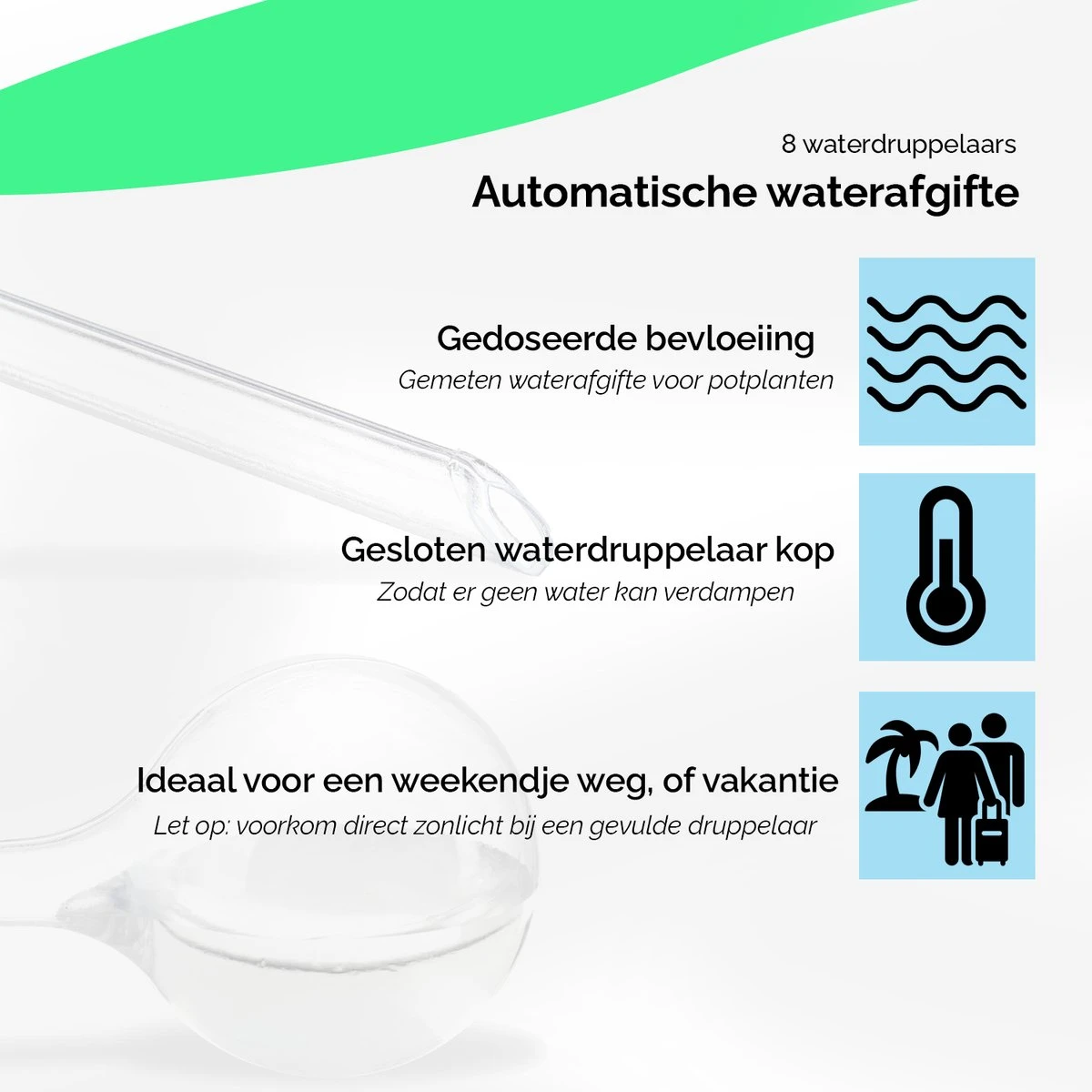 HGMD Waterdruppelaar Set Van 8 Stuks Voor Planten Transparant - Blauw - Waterdruppelaar Voor Kamerplanten – Waterbol - Waterdruppelaar Voor Planten - Watergeefsysteem - Afbeelding 3