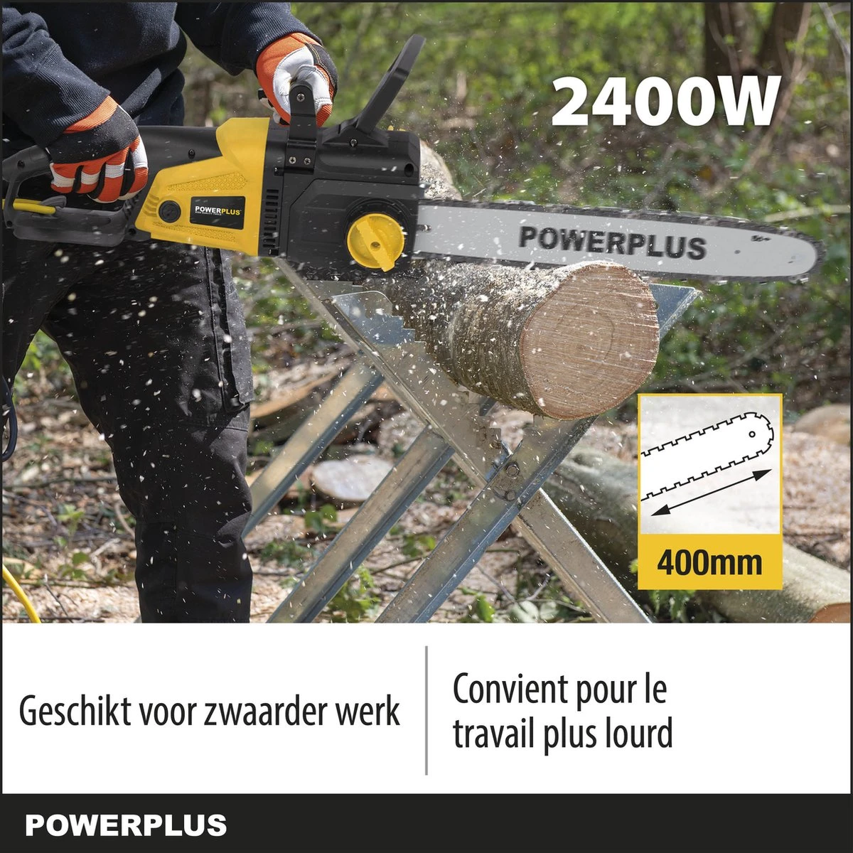 Powerplus POWXG1009 Elektrische Kettingzaag - 2400W - Zwaardlengte 400mm - Automatische Kettingsmering - Incl. 1x Ketting En 1x Zwaard - Afbeelding 3