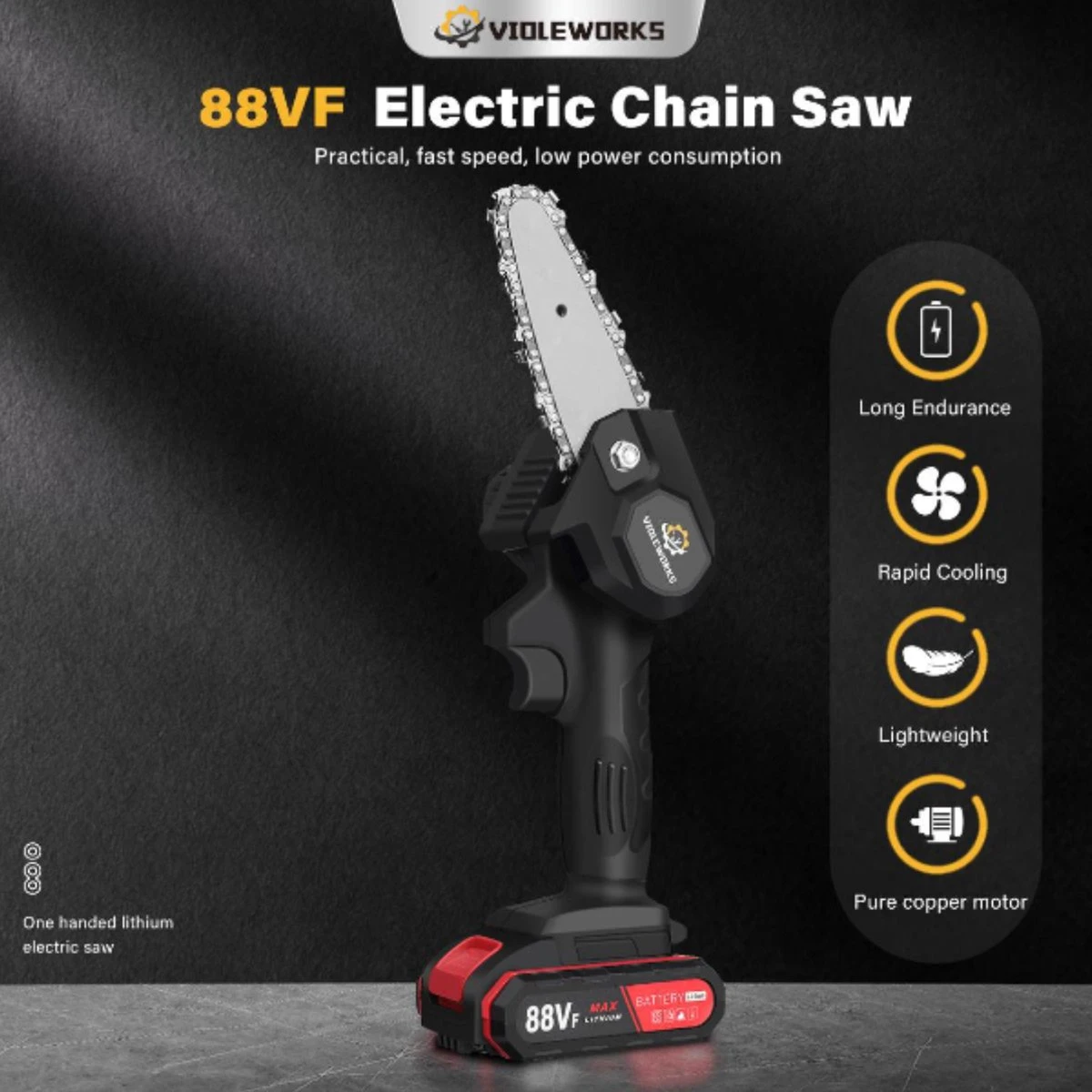 Violeworks® Accu Kettingzaag - Snoeizaag - Mini Kettingzaag - Handkettingzaag - Ook Voor Makita - Elektrische Kettingzaag - Elektrische Snoeischaar - Op Batterij - 2900 MAh - 1080W - 88V - Afbeelding 5