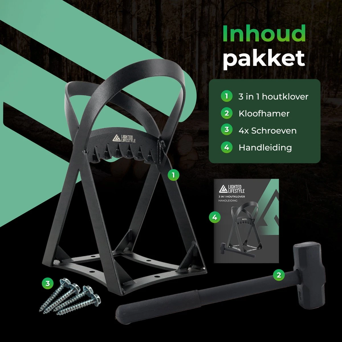 Lighted Lifestyle™| Houtklover Voor Aanmaakhout Incl. Kloofhamer - Houtsplijter - Houtkliever - Snel Haardhout - Gietijzer - Incl. Schroeven - Afbeelding 3