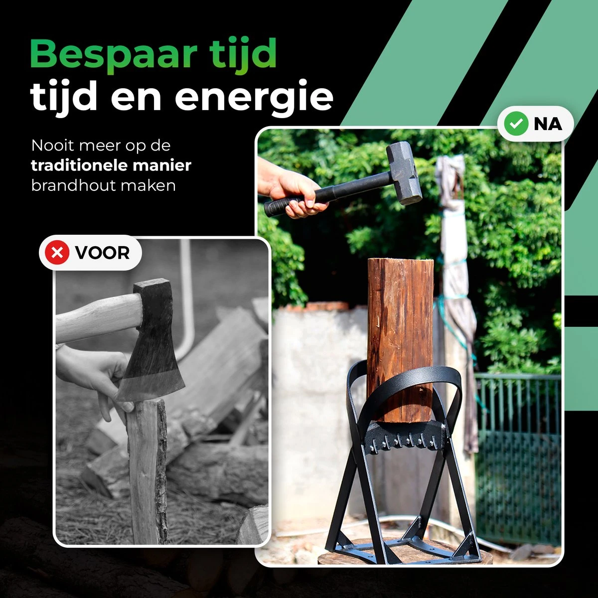 Lighted Lifestyle™| Houtklover Voor Aanmaakhout Incl. Kloofhamer - Houtsplijter - Houtkliever - Snel Haardhout - Gietijzer - Incl. Schroeven - Afbeelding 6