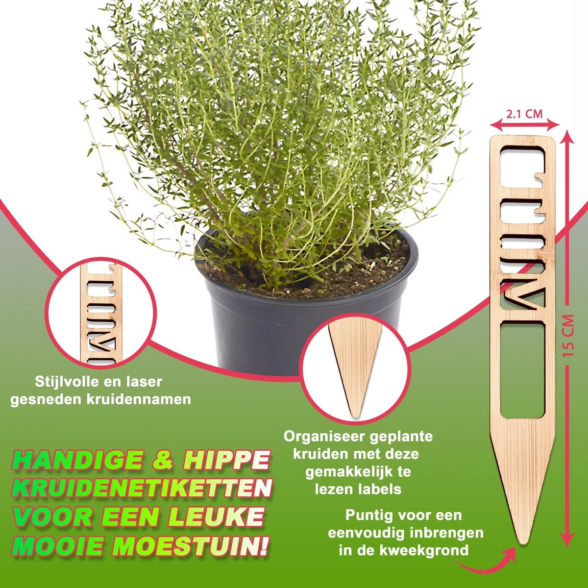 Djambo Tuingereedschap Set 8-delig Tuinsetje Met 15 Unieke Bamboe Plantetiketten In 1 Draagtas - Compleet Tuingereedschap Voor De Tuinliefhebbers - Afbeelding 8