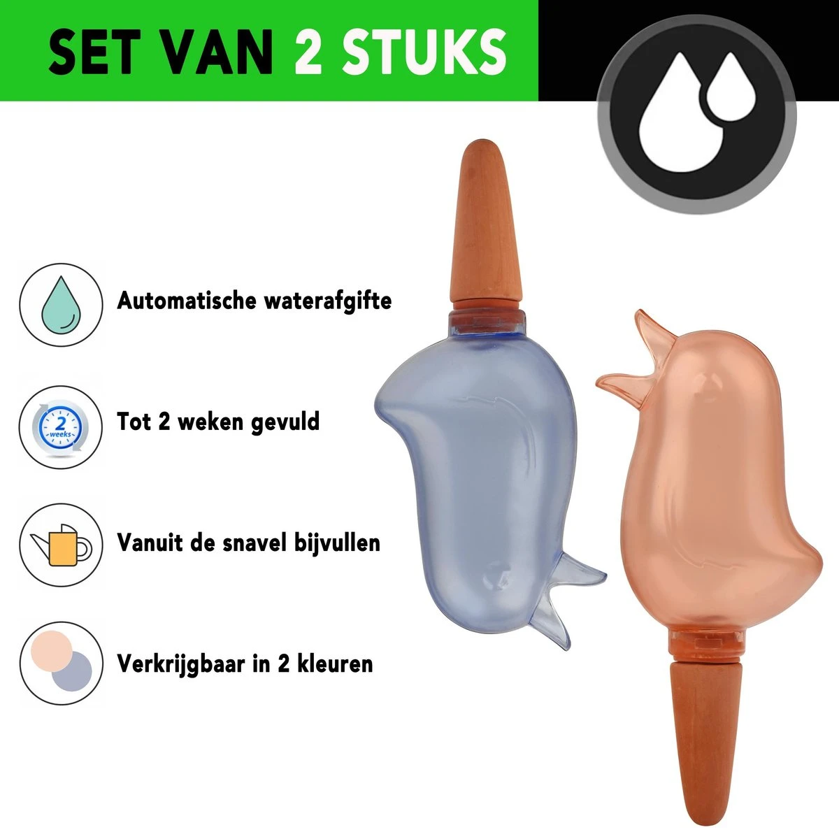 Waterdruppelaar Voor Planten 2 Stuks - Waterbol Kamerplanten - Automatisch Watergeefsysteem - Vogel - Roze - Afbeelding 5