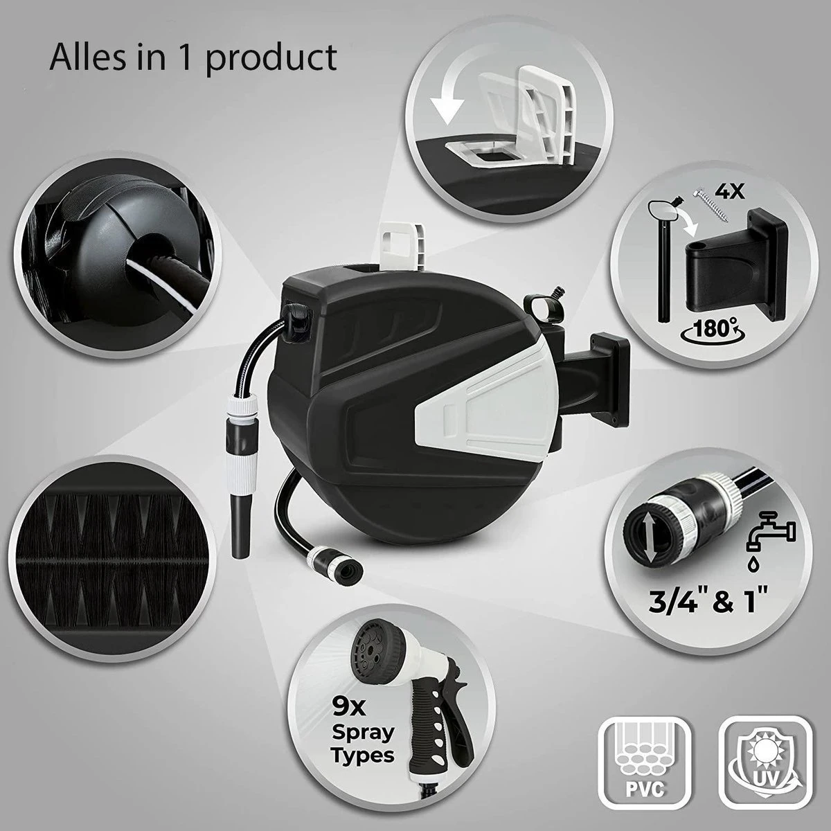 Sens Design Slanghaspel - Tuinslang Haspel - Automatisch - Zwart - 20m - Afbeelding 7