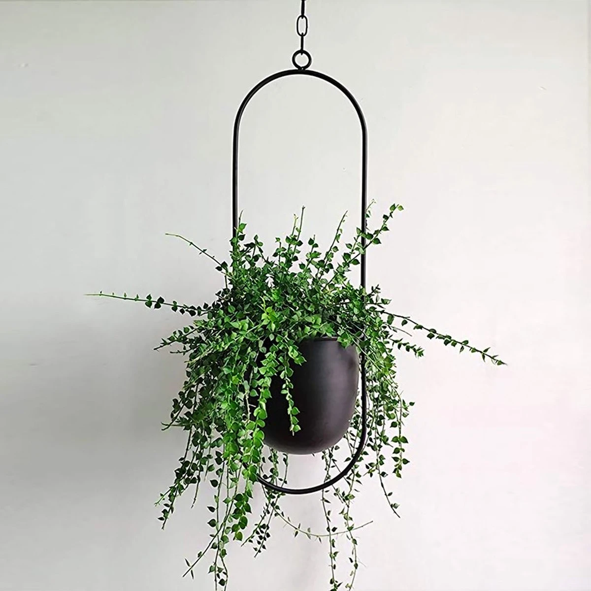 Be-Inspired® Hangende Bloempot Ovaal - Bloempot Binnen - Voor Hangplant – Plant Bloem Pot Met Opknoping – Plantenhanger - Plantenbak - Industrieel – Scandinavisch - Metaal - Zwart - Afbeelding 3