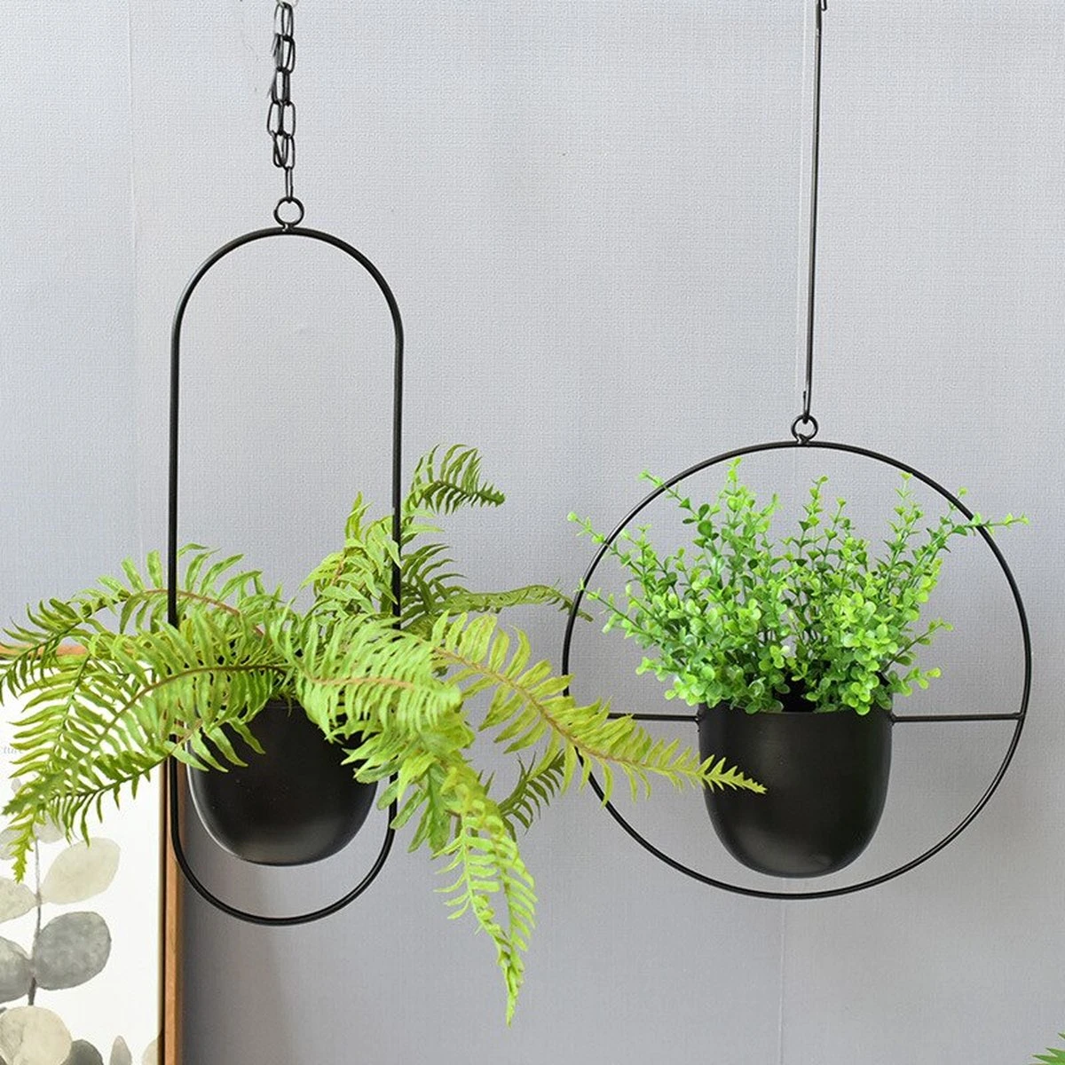 Be-Inspired® Hangende Bloempot Ovaal - Bloempot Binnen - Voor Hangplant – Plant Bloem Pot Met Opknoping – Plantenhanger - Plantenbak - Industrieel – Scandinavisch - Metaal - Zwart - Afbeelding 7