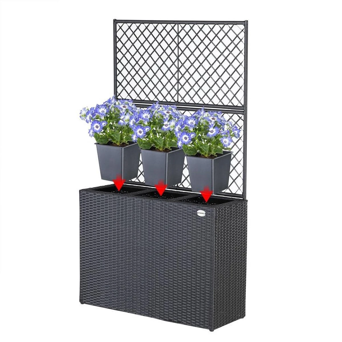 Casaria Polyrattan Plantenbak - Met Klimoprek - 3 Bakken Zwart - Afbeelding 4