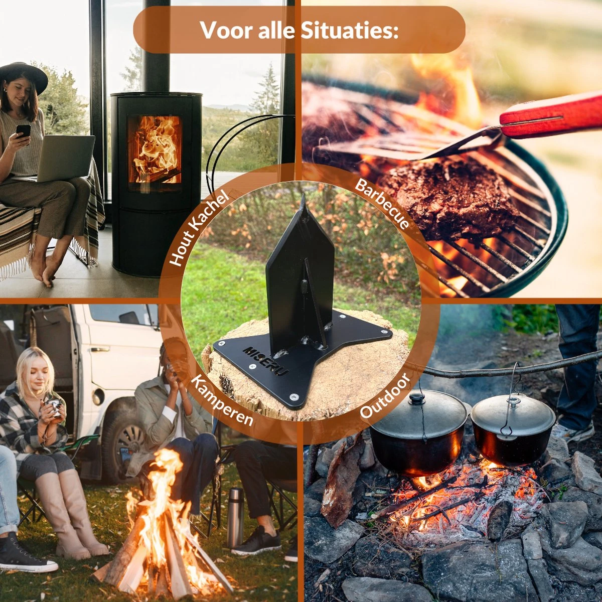 Miseru Houtklover – Geen Bijl Nodig – No Axe - Houtsplijter – Houtkliever – HANDMADE In Holland - Houtklover Voor Aanmaakhout – Metaal - Afbeelding 6