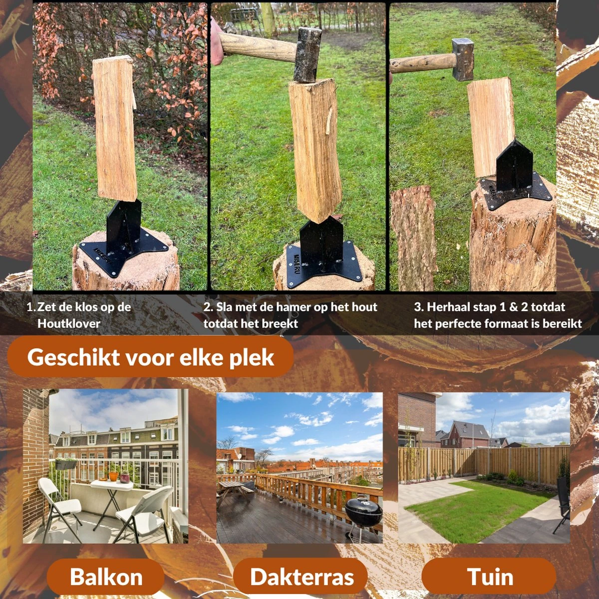 Miseru Houtklover – Geen Bijl Nodig – No Axe - Houtsplijter – Houtkliever – HANDMADE In Holland - Houtklover Voor Aanmaakhout – Metaal - Afbeelding 8
