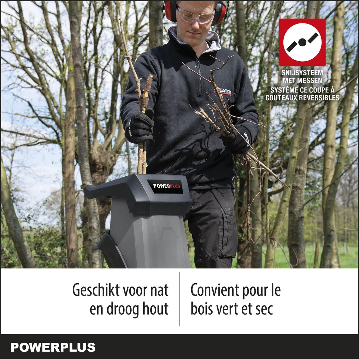 Powerplus POWEG5011 Elektrische Hakselaar Versnipperaar - 2400W - Max. Ø40mm - Incl. Duwstok, Wielen En 50L Opvangzak - Heggen, Bomen En Haag - Tuinonderhoud - Afbeelding 2