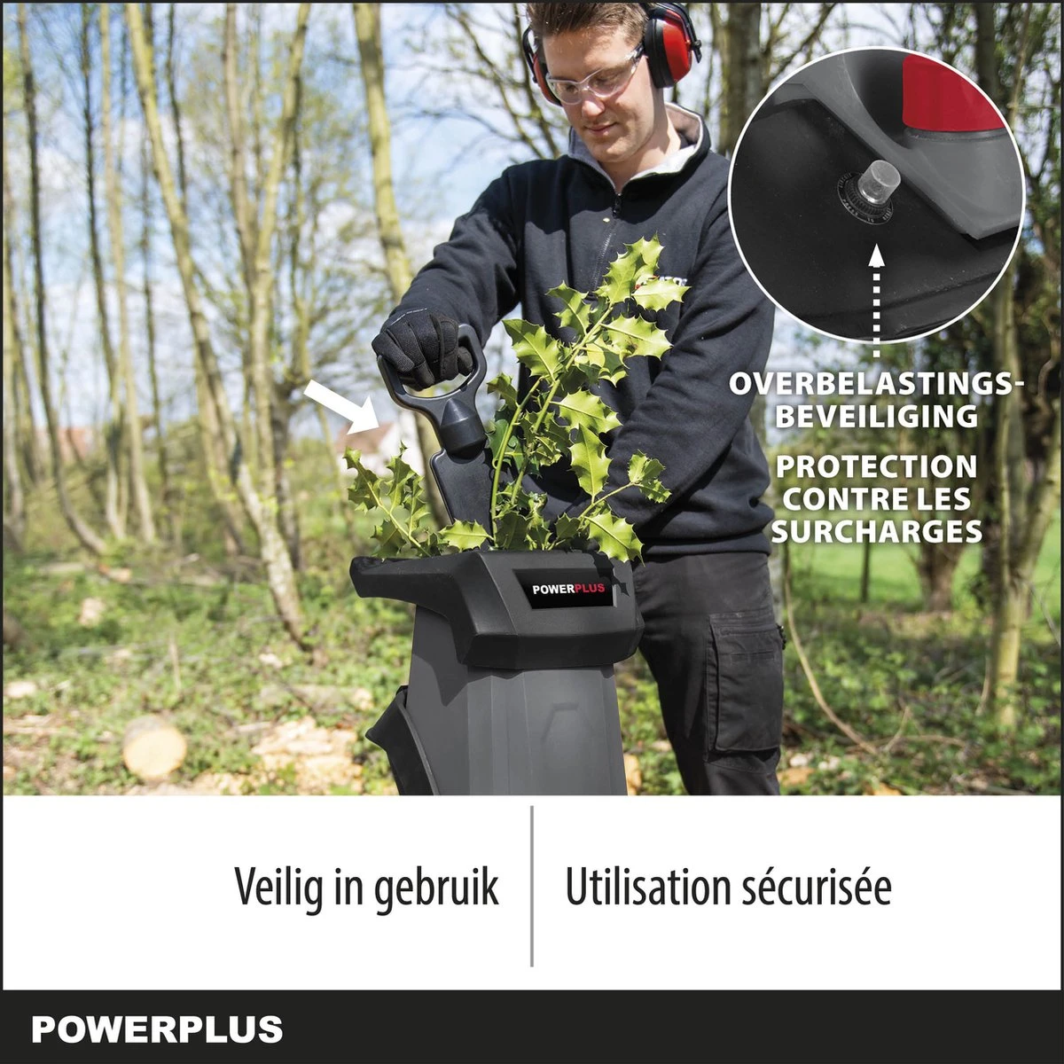 Powerplus POWEG5011 Elektrische Hakselaar Versnipperaar - 2400W - Max. Ø40mm - Incl. Duwstok, Wielen En 50L Opvangzak - Heggen, Bomen En Haag - Tuinonderhoud - Afbeelding 4