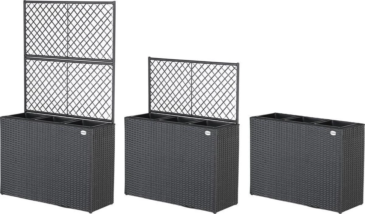 Casaria Polyrattan Plantenbak - Met Klimoprek - 3 Bakken Zwart - Afbeelding 7