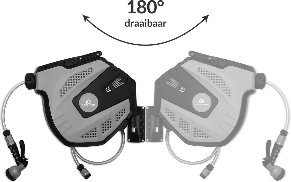 CoolHome - Wandslangenbox 20 Meter + 2 Meter - Tuinslang Met Haspel- Slangenhouder 180° Draaibaar - Tuinslanghaspel Zwart - Grijs - Afbeelding 4
