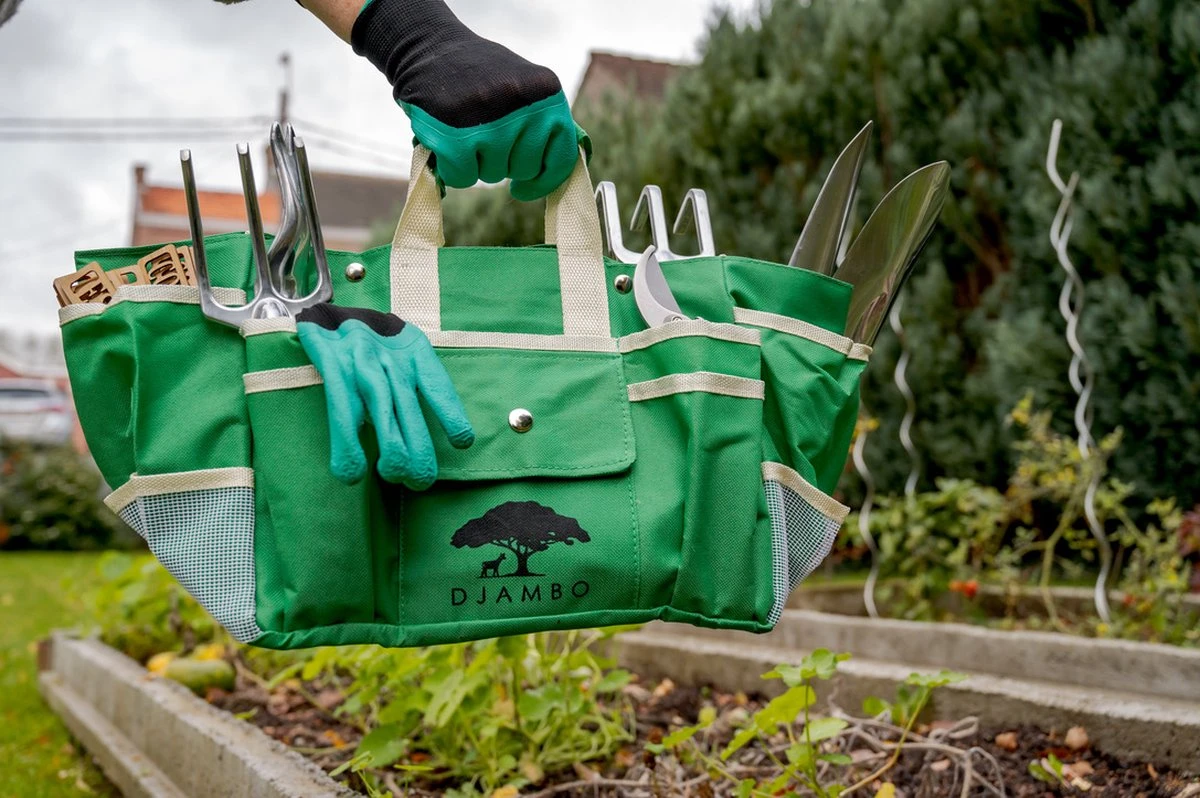 Djambo Tuingereedschap Set 8-delig Tuinsetje Met 15 Unieke Bamboe Plantetiketten In 1 Draagtas - Compleet Tuingereedschap Voor De Tuinliefhebbers - Afbeelding 18