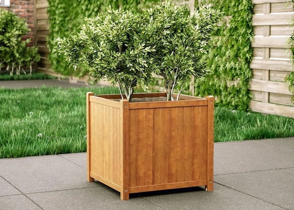 Houten Plantenbak Met Wieltjes 50x50 - Geolied Duurzaam FSC Acaciahout – Bloembak Buiten - Plantenbakken Buiten - Perfecthomeshop - Afbeelding 6