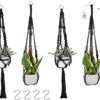 4 Stuks Zwarte Macrame Plantenhangers - Boho Handgeweven Katoen Hangpot Voor Binnen/Buiten - Hangende Bloempot Met Kralen - Macramé Touw/Koord Hangplant Houder - Bohemian Wandhanger Decoratie - Plant Hanger - Verticale Tuin Bloempothouder Planthanger