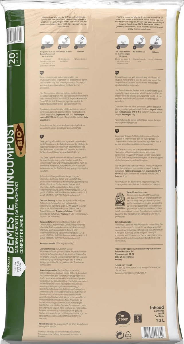 Pokon Bio Bemeste Tuincompost - 20l - Bodemverbeteraar - Geschikt Voor Ophoging En Aanplanten - Afbeelding 5