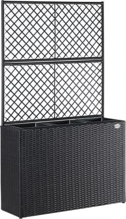Casaria Polyrattan Plantenbak - Met Klimoprek - 3 Bakken Zwart