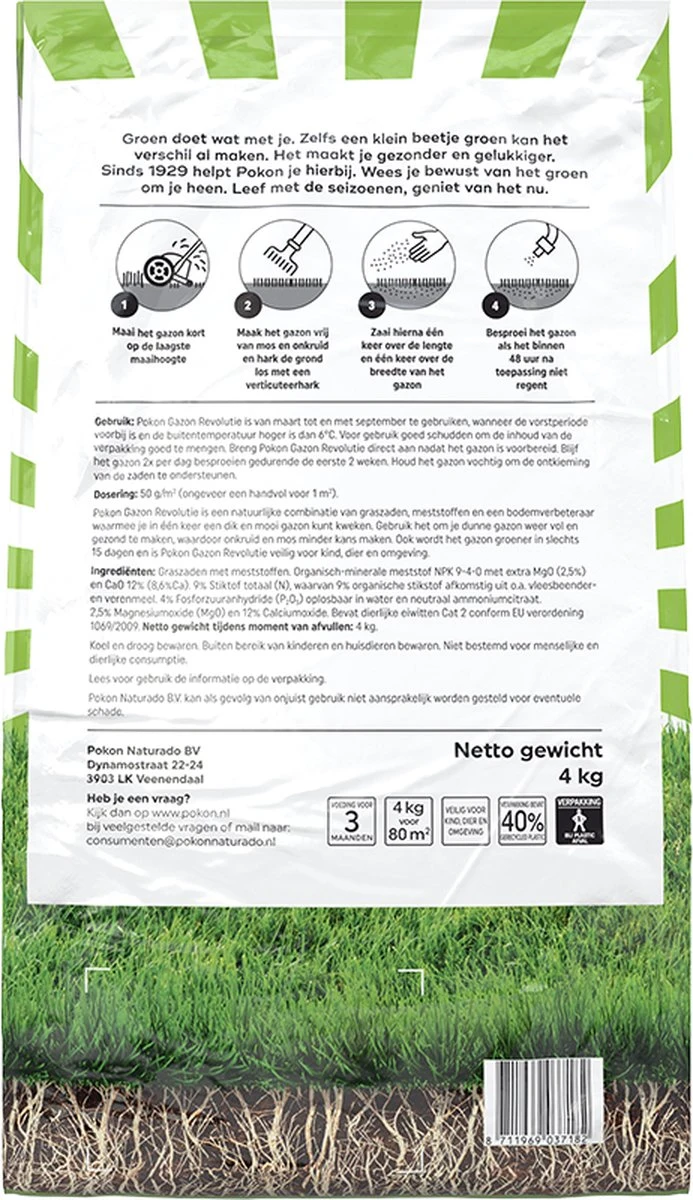 Pokon Gazon Revolutie - 4kg - Gazonmest / Graszaad / Bodemverbeteraar - Geschikt Voor 80m² - Binnen 15 Dagen Resultaat - Afbeelding 5