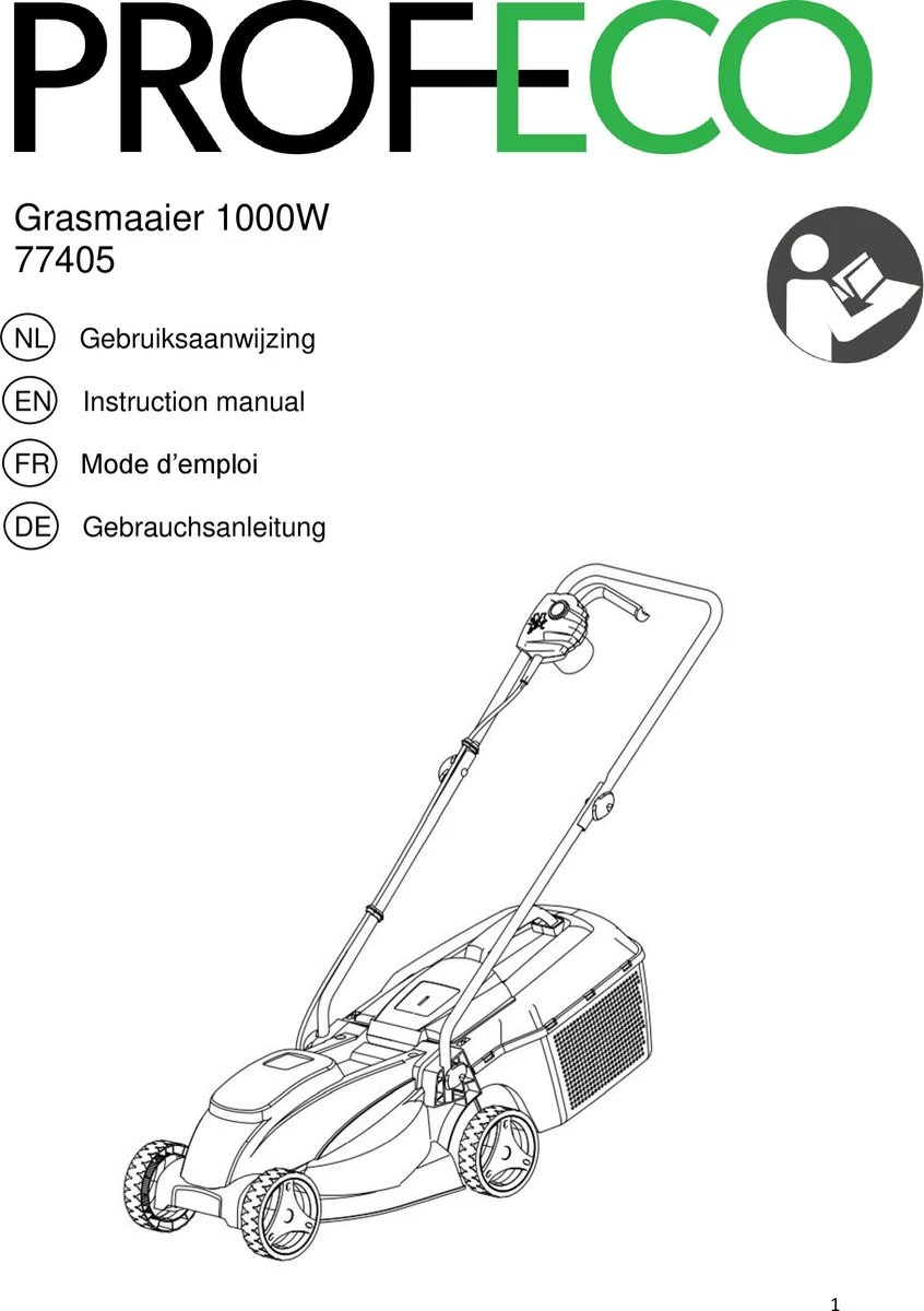 Profeco Elektrische Grasmaaier 1000W - Grasmaaimachine Met 320mm Maaibreedte En Instelbare Maaihoogte - Incl. 30 Liter Opvangbak - Afbeelding 2