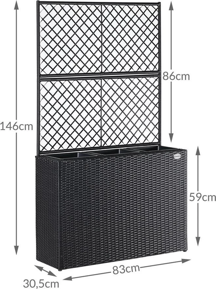 Casaria Polyrattan Plantenbak - Met Klimoprek - 3 Bakken Zwart - Afbeelding 8