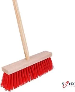 Synx Tools Harde Tuinbezem Nylon - 30 Cm - Straatbezem - Bezem Rood - Besem Veger - Buiten Bezem Met Steel 120 Cm - Schoonmaakartikelen - Schrobborstels